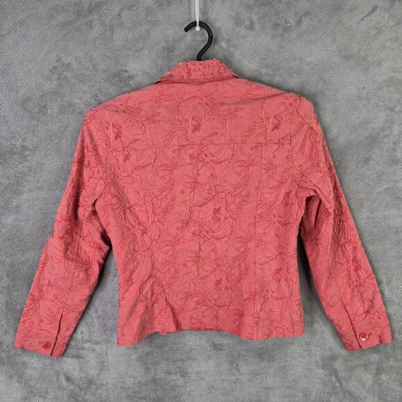 Womens Petite Sophisticate Coral Textured Floral Jacket Button Up Cotton Blend M - Picture 4 of 7